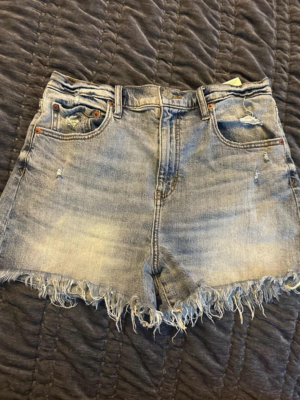 Daze High-Rise Light Wash Denim Cutoff Shorts with Frayed Hem